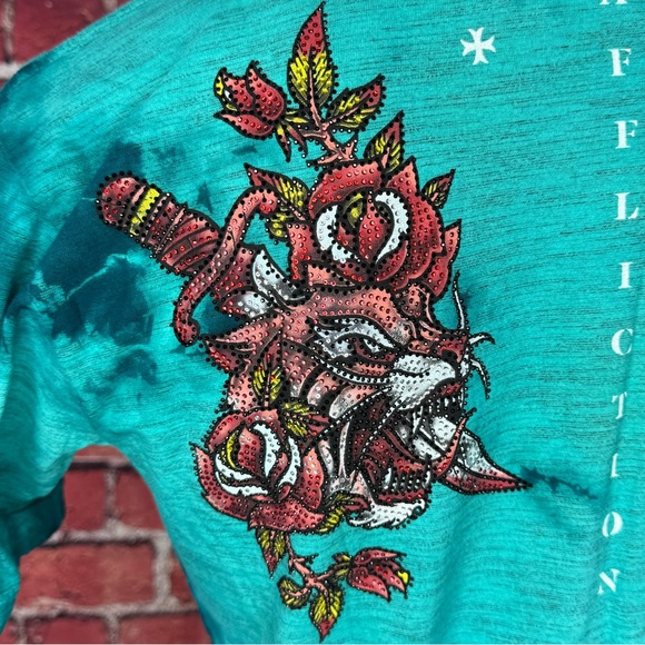 Affliction Black Label Men’s Tiger Rhinestone Short Sleeve T-shirt- XL /3XL -NWT - Picture 12 of 14